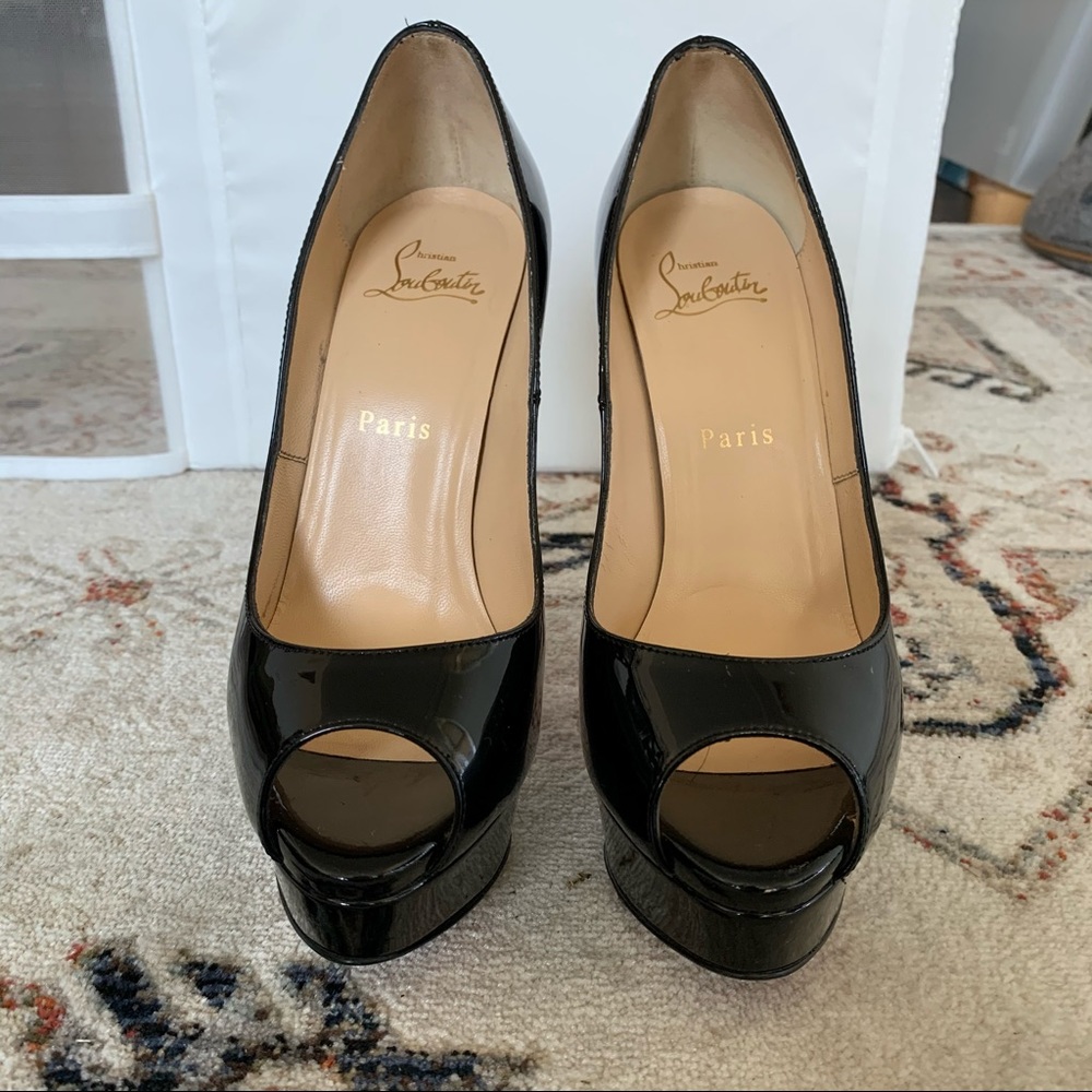 Christian Louboutin Peep toe platform patent pumps